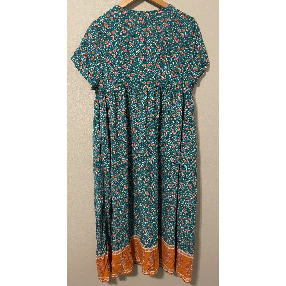 Natural Life Dress Womens L XL Green Floral Button Front Midi Pockets Boho - Picture 2 of 7